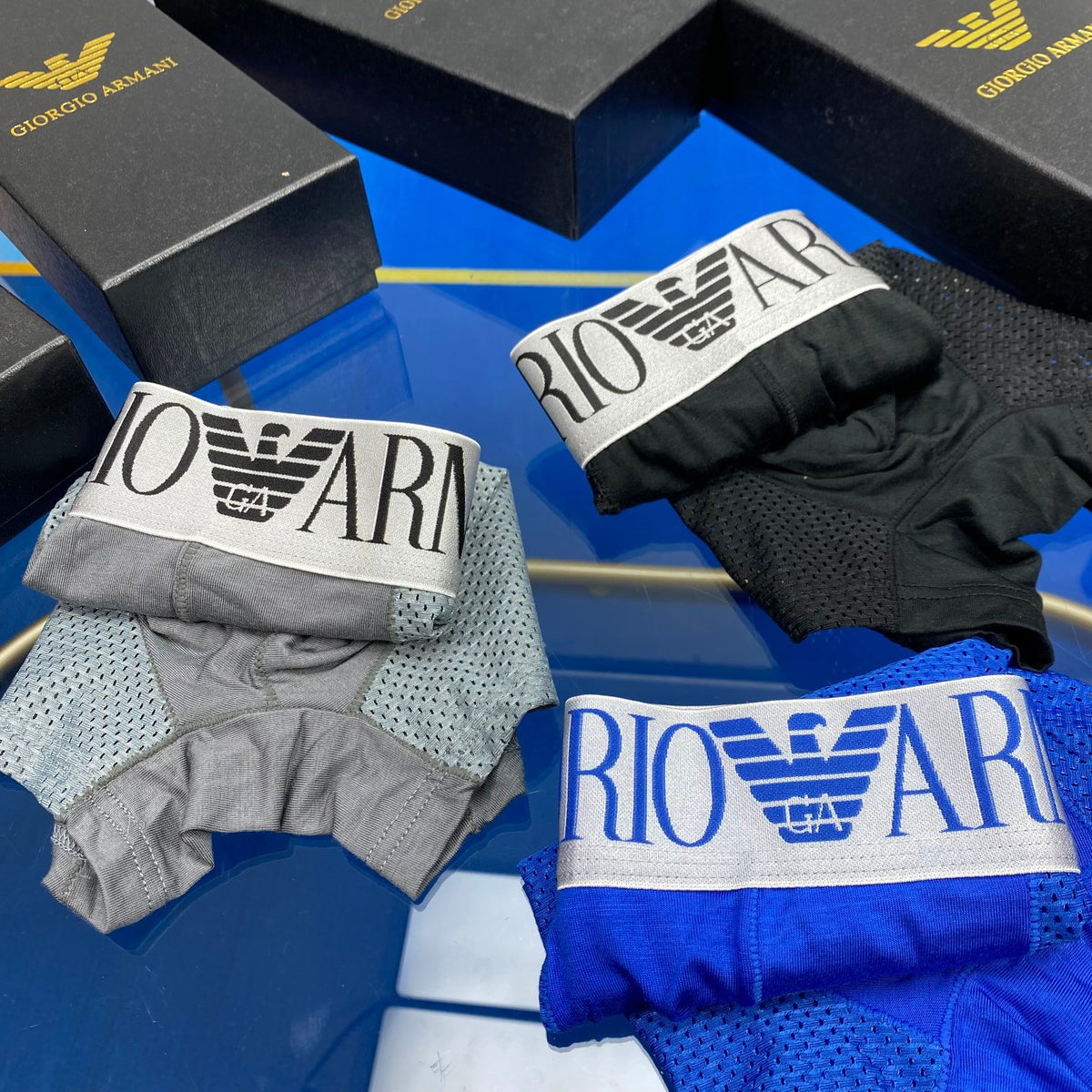 Armani Modal Oversized Contrast Waistbands Men's Boxer Briefs - 3-Piece Box