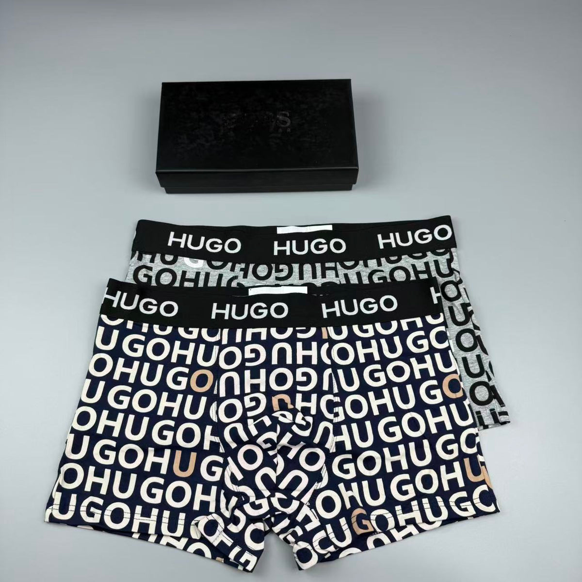 Boss Cotton All-Over Logo Pattern Men's Boxer Briefs - 3-Piece Box