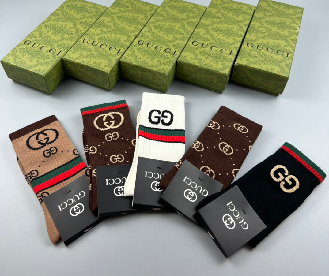 Gucci Cotton Repeating Monogram-Style Motifs Crew Socks - 5-Pair Set