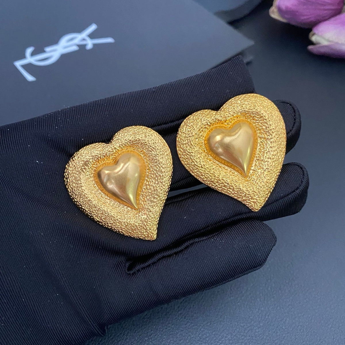 Heart Statement Earrings in Polished Metal-Tone front product view