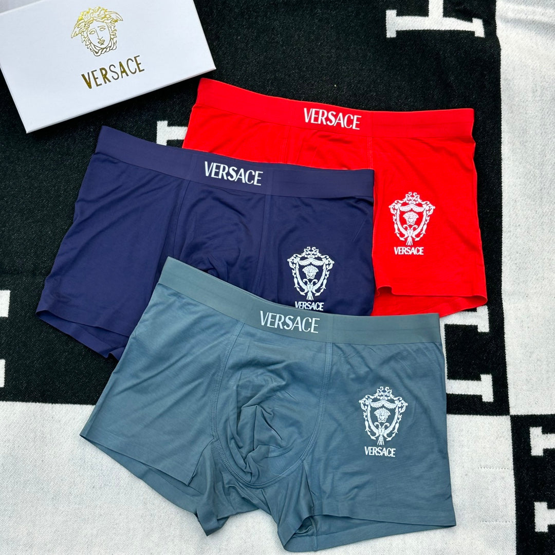 Versace Contrast Crest Details Men's Boxer Briefs - 3-Piece Box