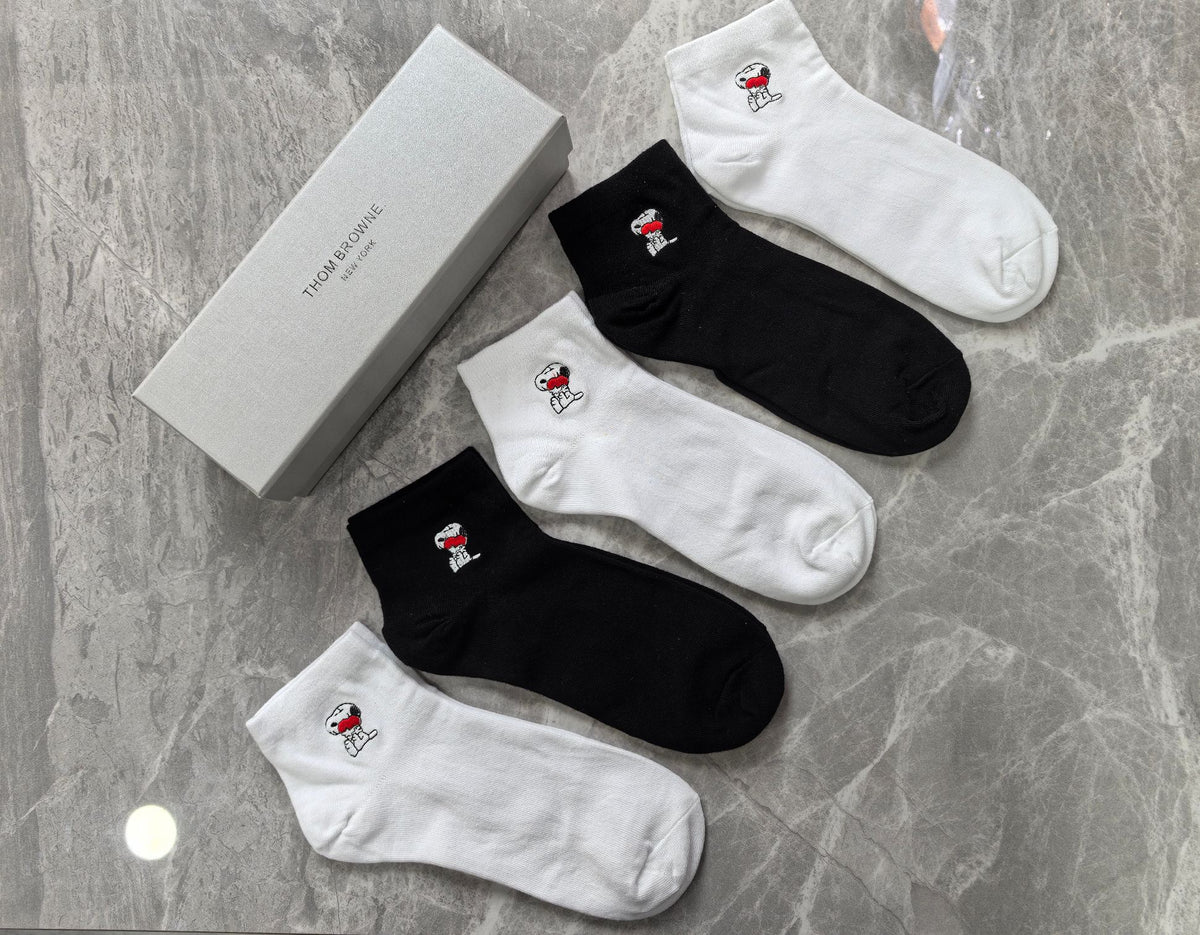 Thom Browne Cotton Small Red-Blue Stripe Details Ankle Socks - 5-Pair Set