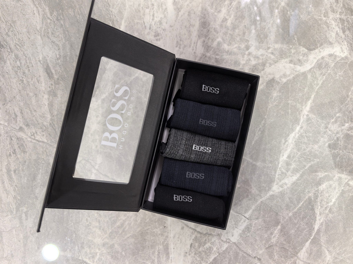 Boss Modal Simple Contrast Branding Crew Socks - 5-Pair Set