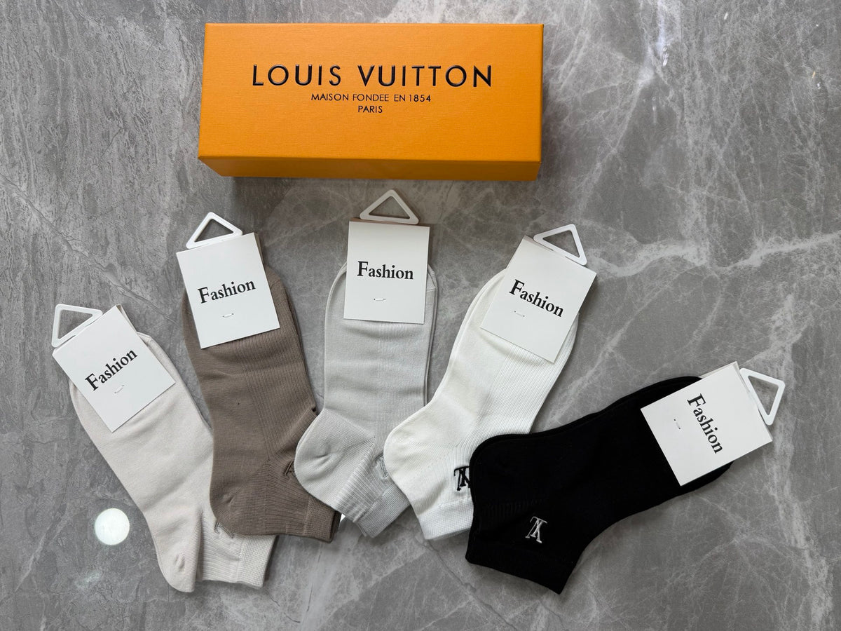 Louis Vuitton Modal Restrained Contrast Motifs Ankle Socks - 5-Pair Set