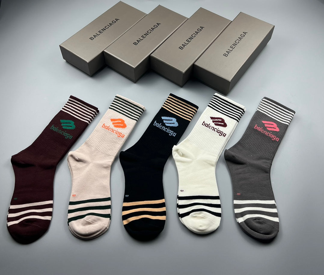 Balenciaga Cotton Pastel Colour Tonal Waistbands Crew Socks