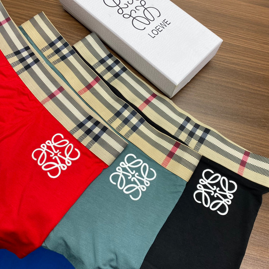 Loewe Modal Anagram-Style Graphics And Check-Inspired Waistbands Men's Boxer Briefs - 3-Piece Box