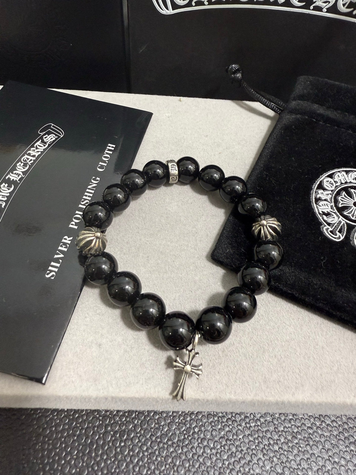 Martin Graham beaded bracelet in polished metal-tone – front product view