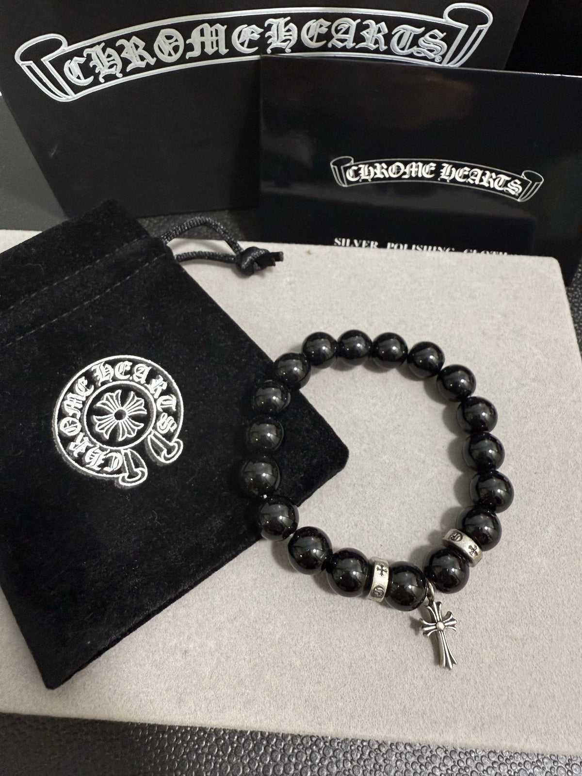 Martin Graham beaded bracelet in polished metal-tone – front product view