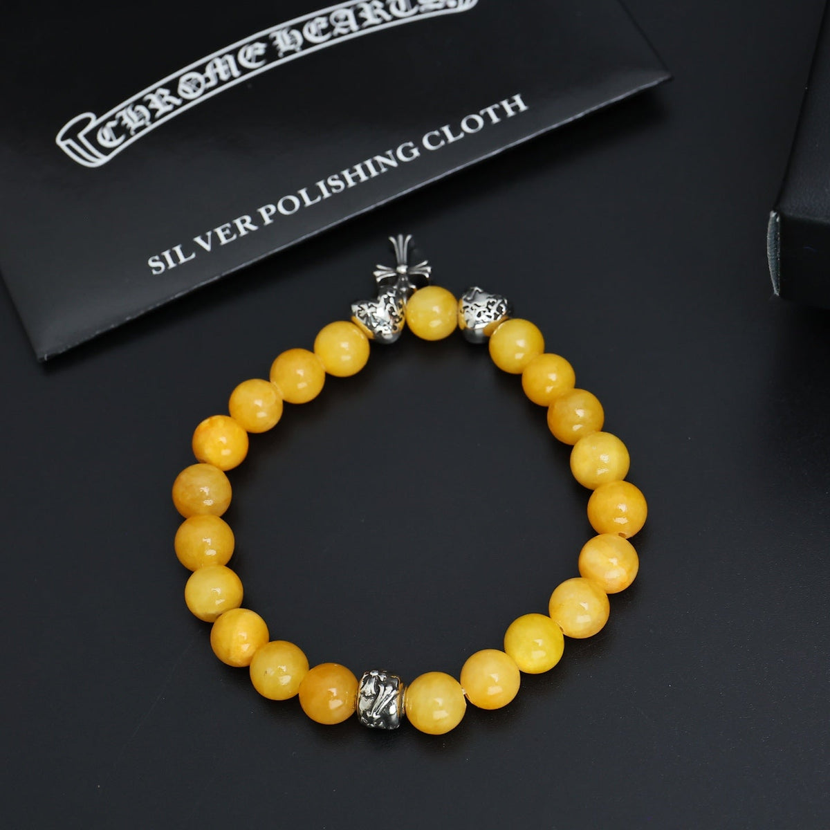 Martin Graham beaded bracelet in polished metal-tone – front product view
