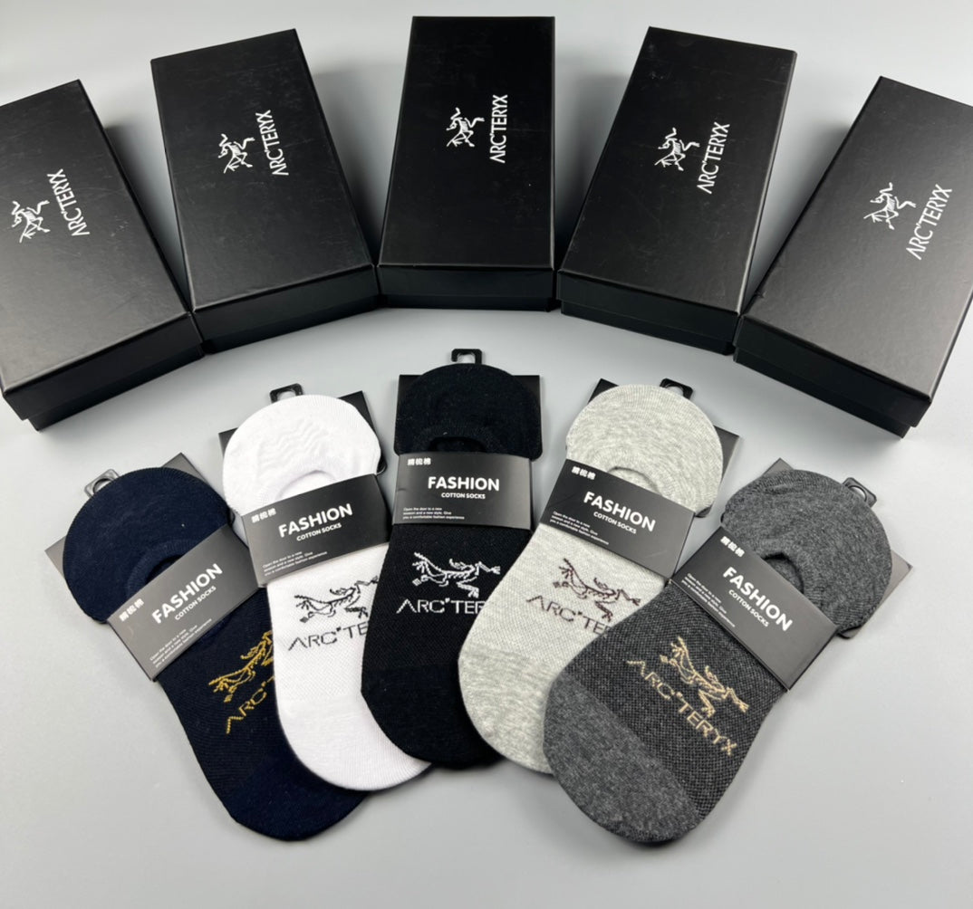 Arc'teryx Cotton Visible Logo, Stripe Or Motif Details No-Show Socks - 5-Pair Set