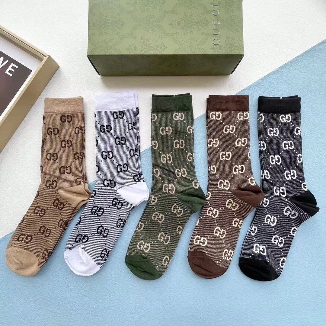 Gucci Monogram Crew Socks - 5-Pair Box
