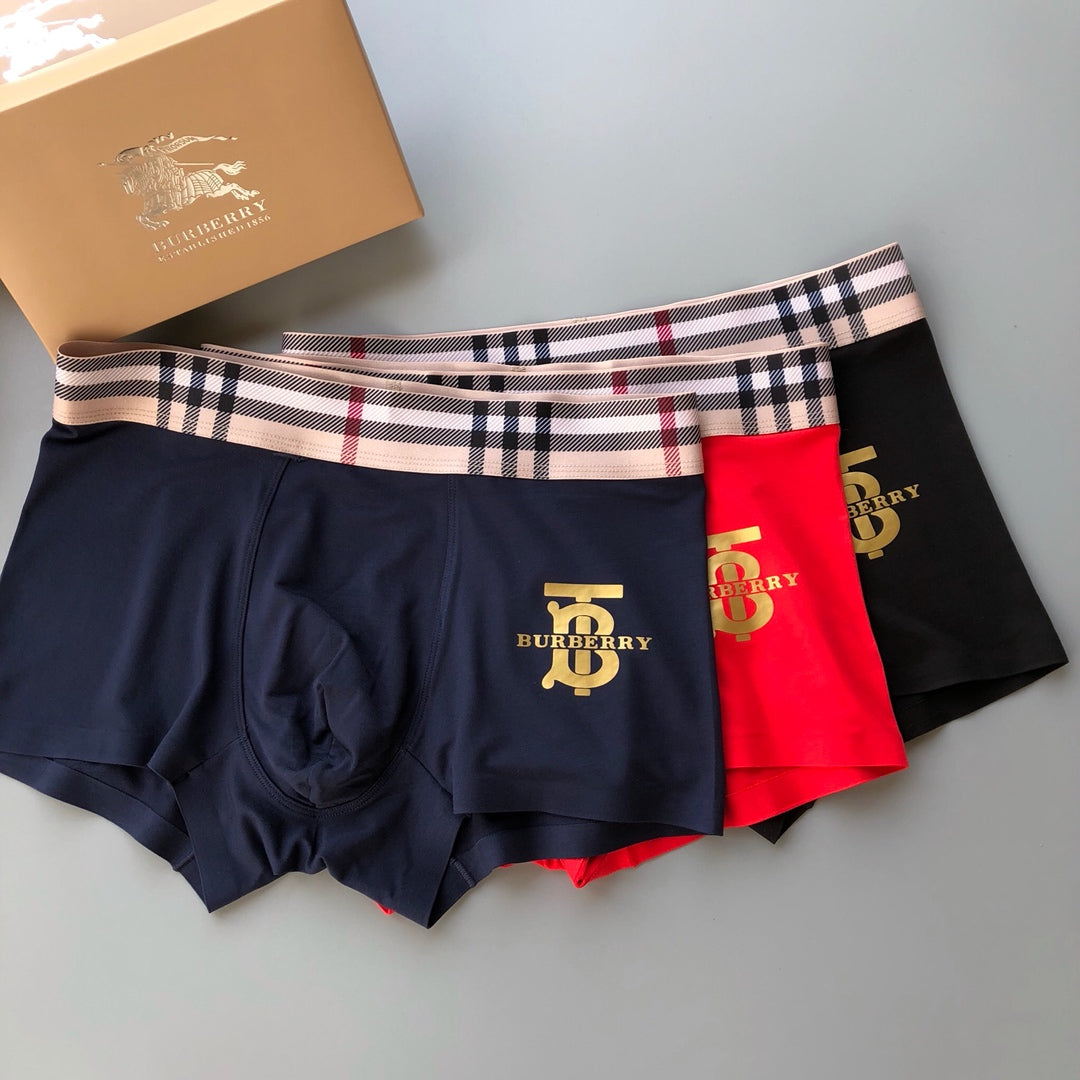 Burberry Check-Inspired Waistbands And Gold-Tone Crest Details Men's Boxer Briefs - 3-Piece Box