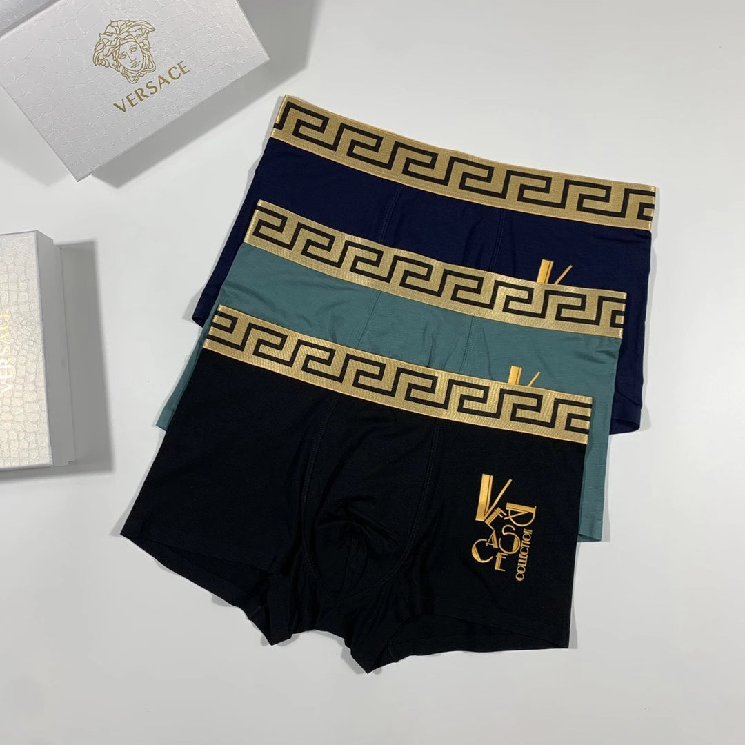 Versace Gold V And Greek-Key Details Men's Boxer Briefs - 3-Piece Box