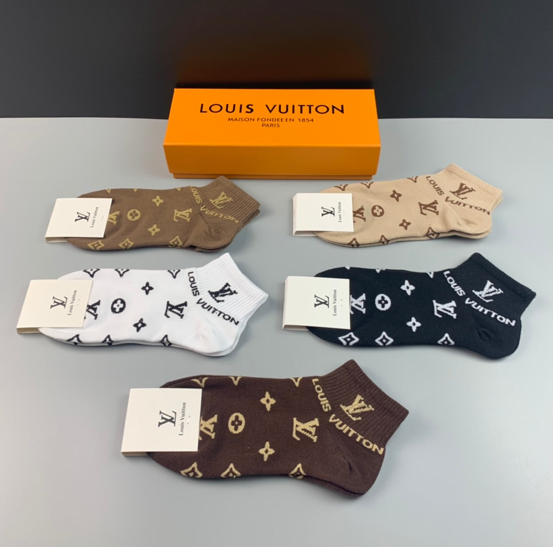 Louis Vuitton Neutral Monogram Ankle Socks - Box of 5 Pairs