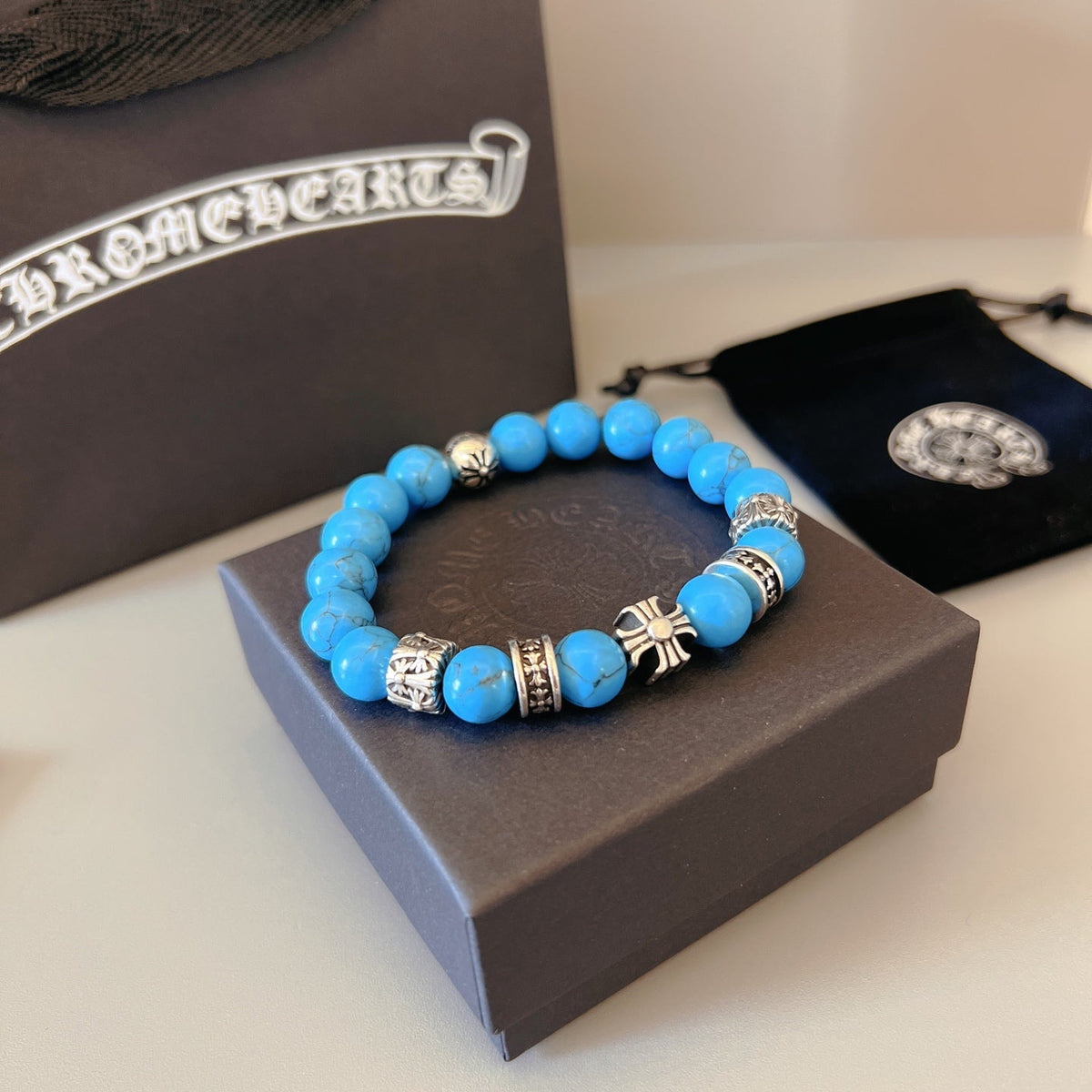 Martin Graham beaded bracelet in polished metal-tone – front product view