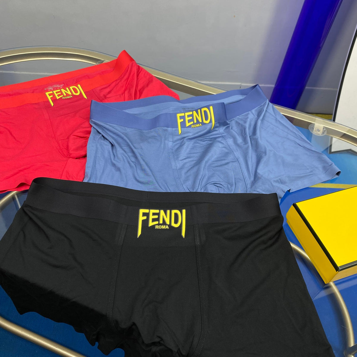 Fendi Modal Contrast Wordmark Details Men's Boxer Briefs - 3-Piece Box