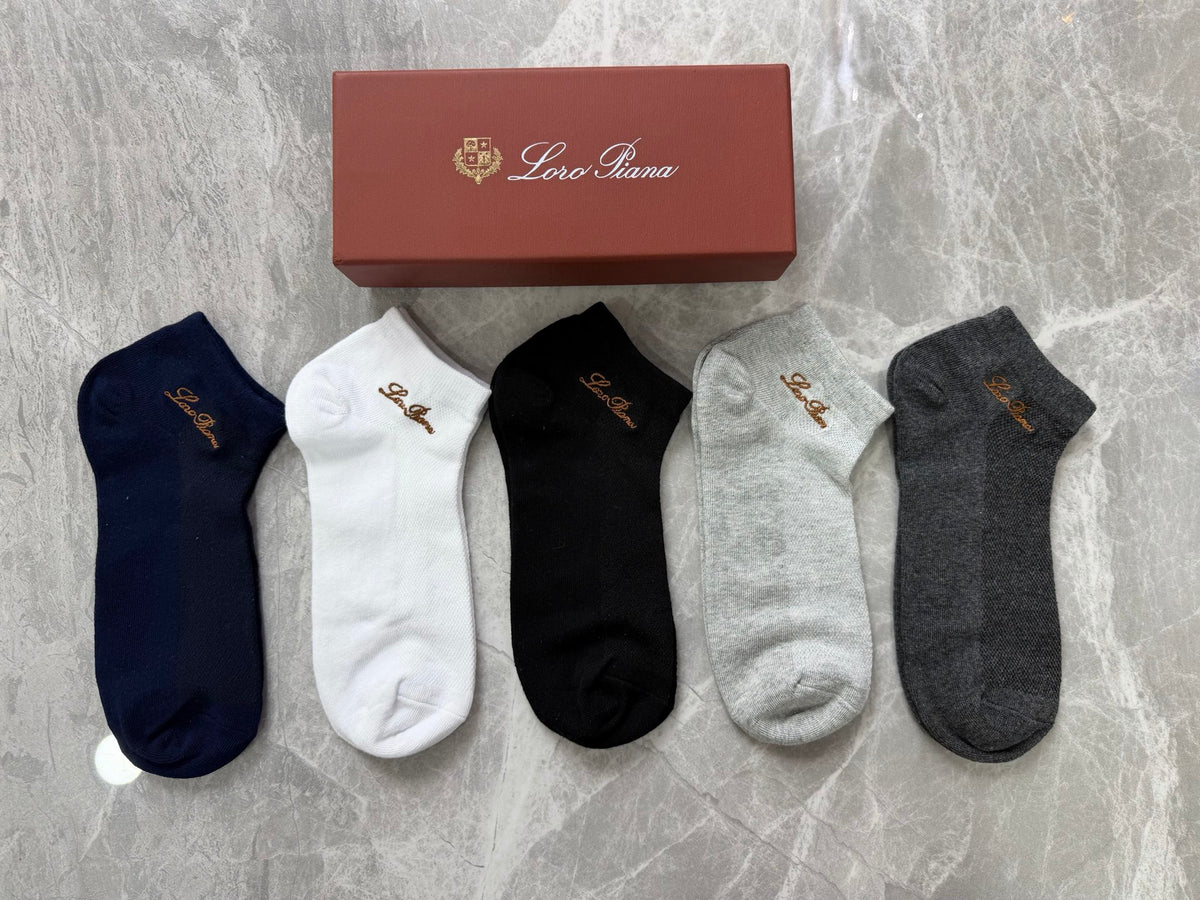 Loro Piana Restrained Script Details Ankle Socks - 5-Pair Set