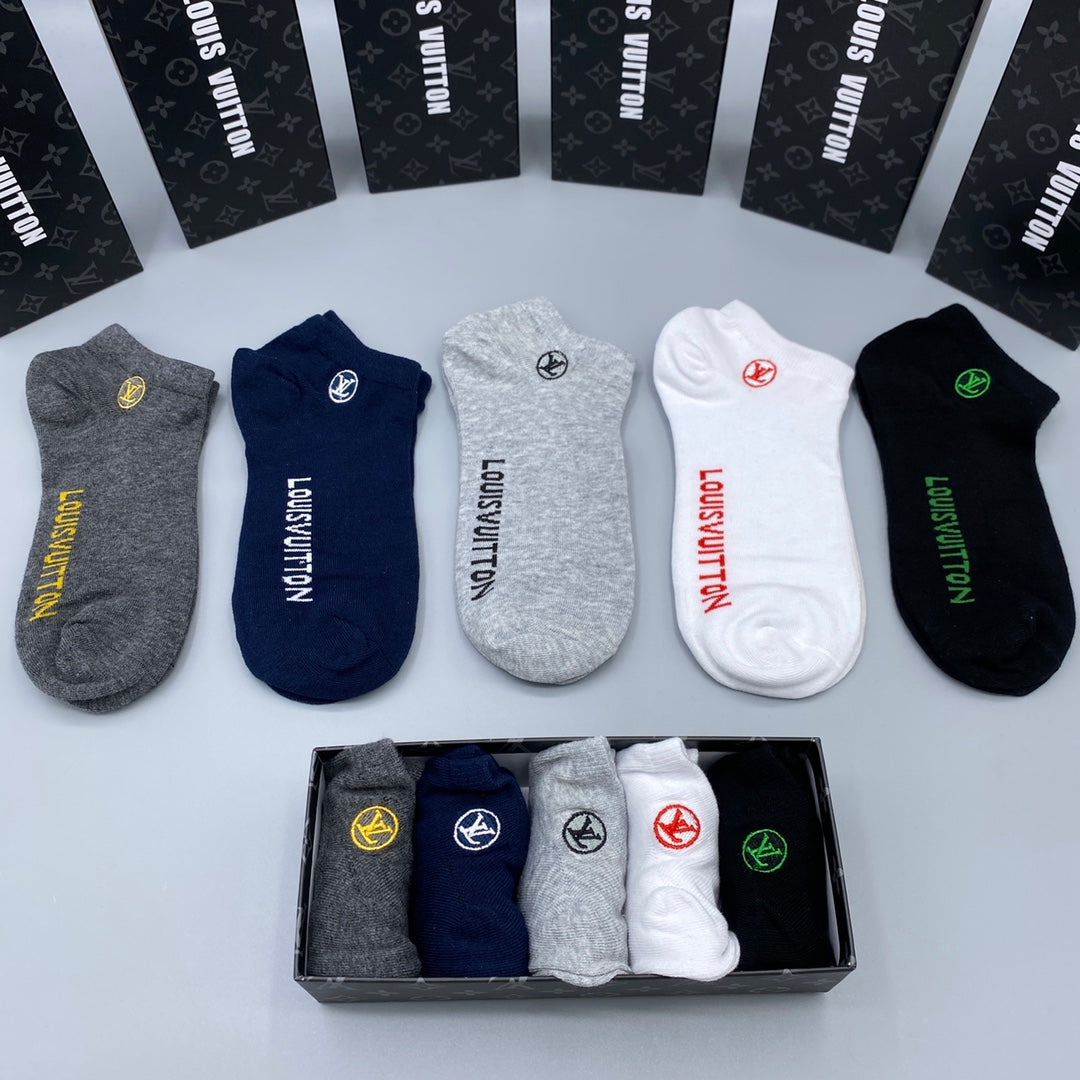 Louis Vuitton Elongated Contrast Wordmarks Ankle Socks - 5-Pair Set