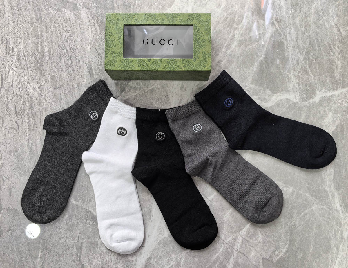 Gucci Modal Restrained Emblem Details Mid-Calf Socks - 5-Pair Set