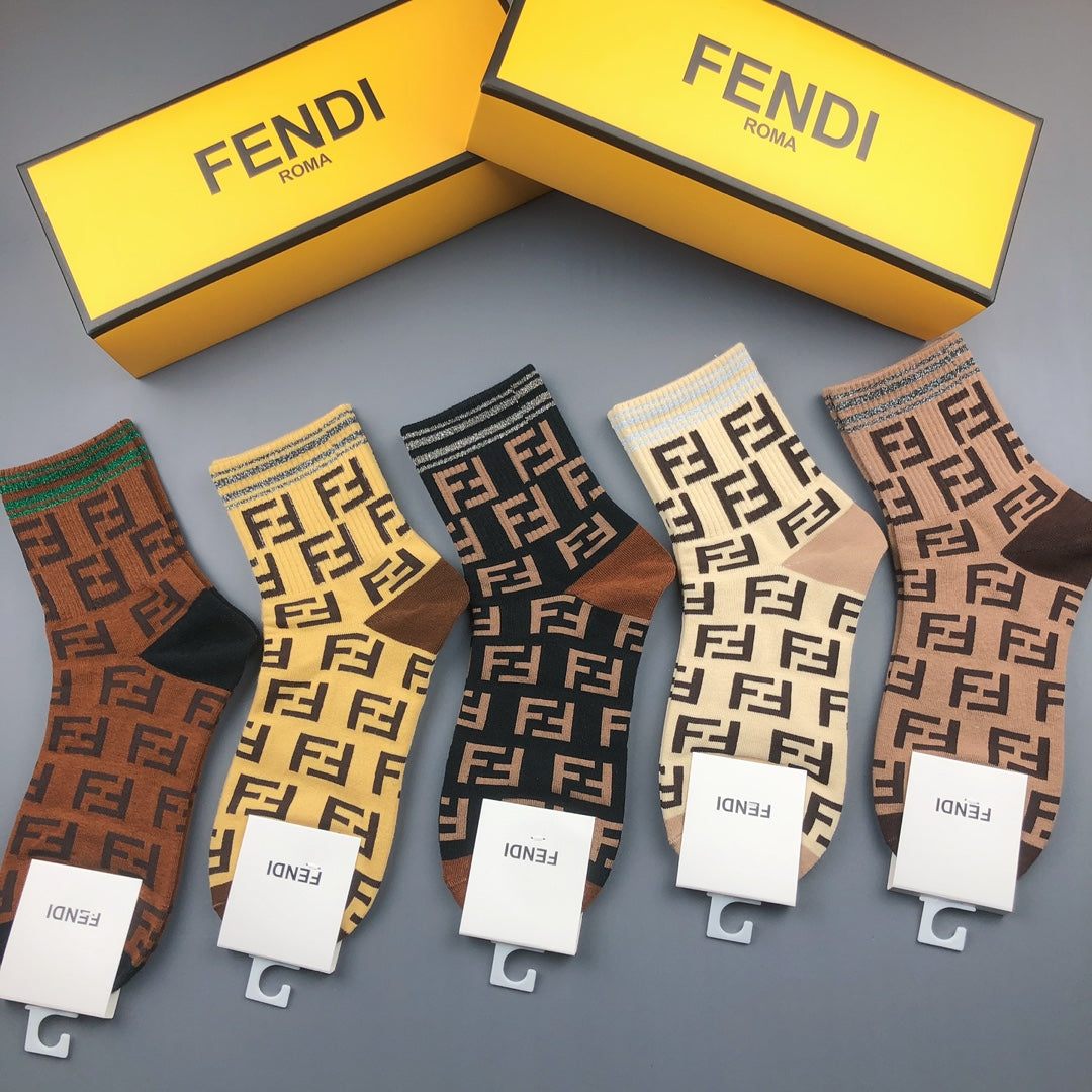 Fendi Monogram Crew Socks - 5-Pair Box