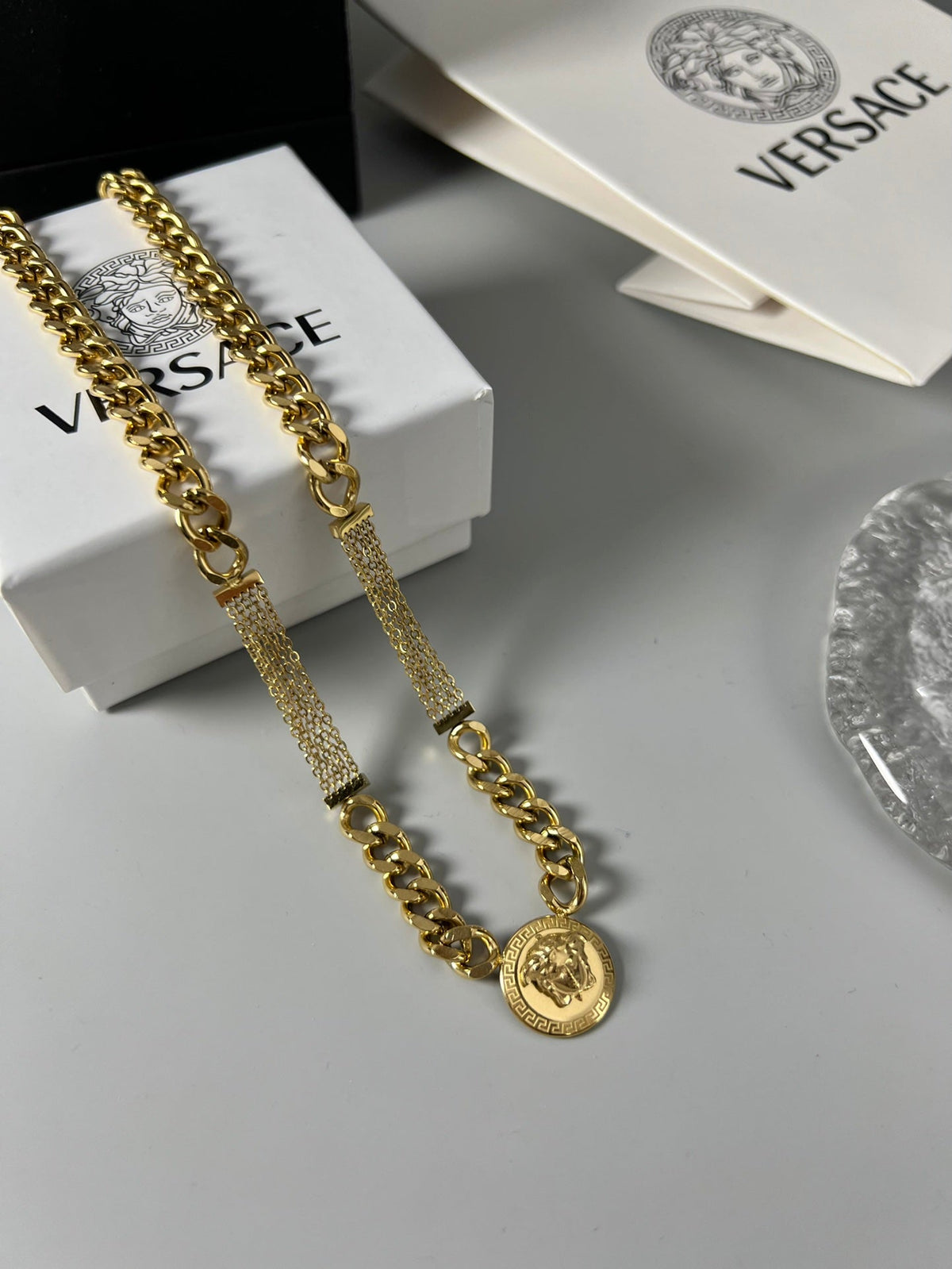 Martin Graham pendant necklace in polished metal-tone – front product view