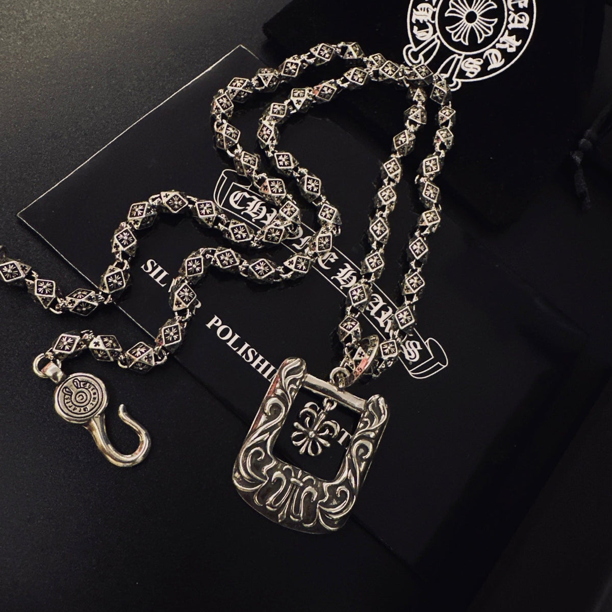 Martin Graham pendant necklace in polished metal-tone – front product view