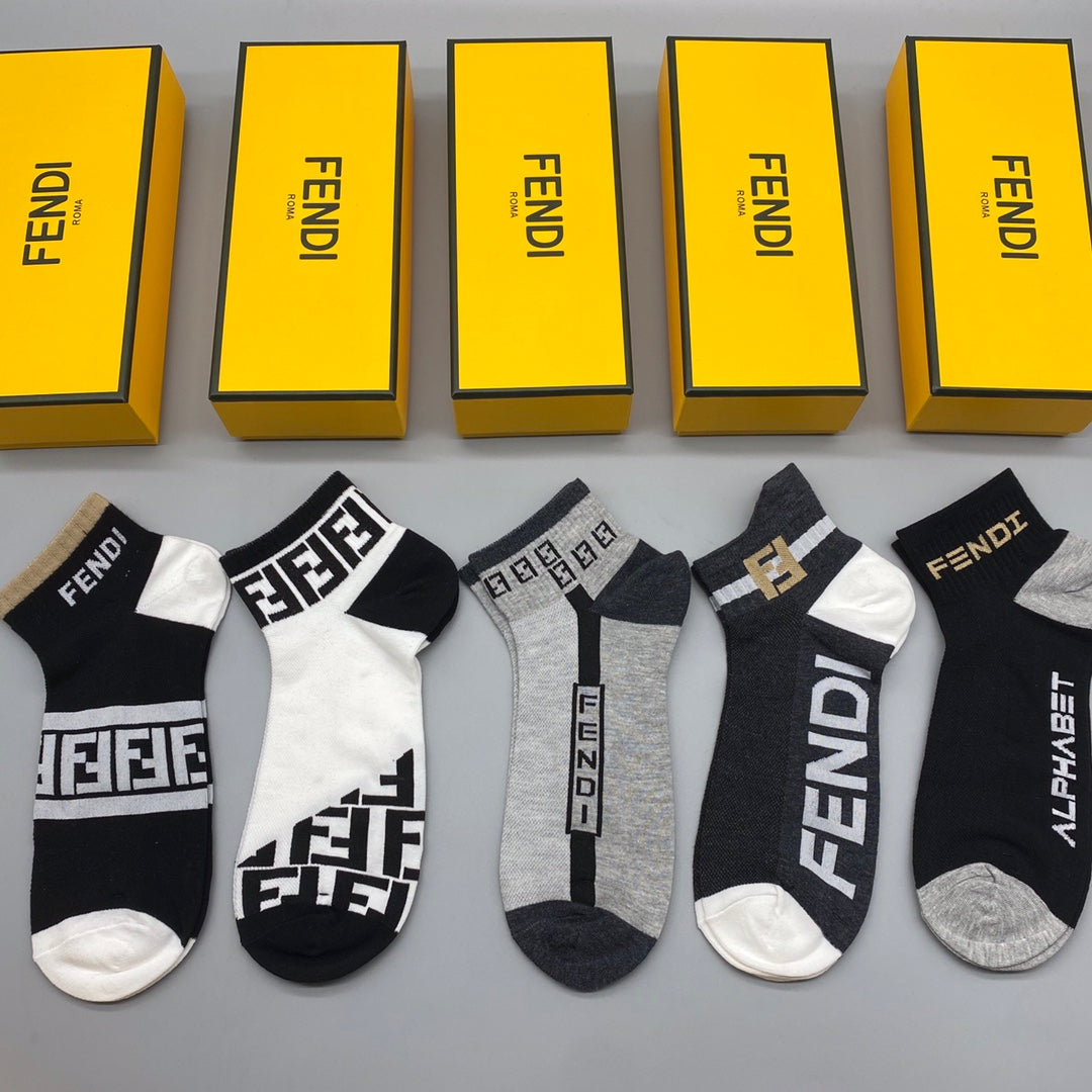 Fendi Logo Ankle Socks - 5-Pair Box