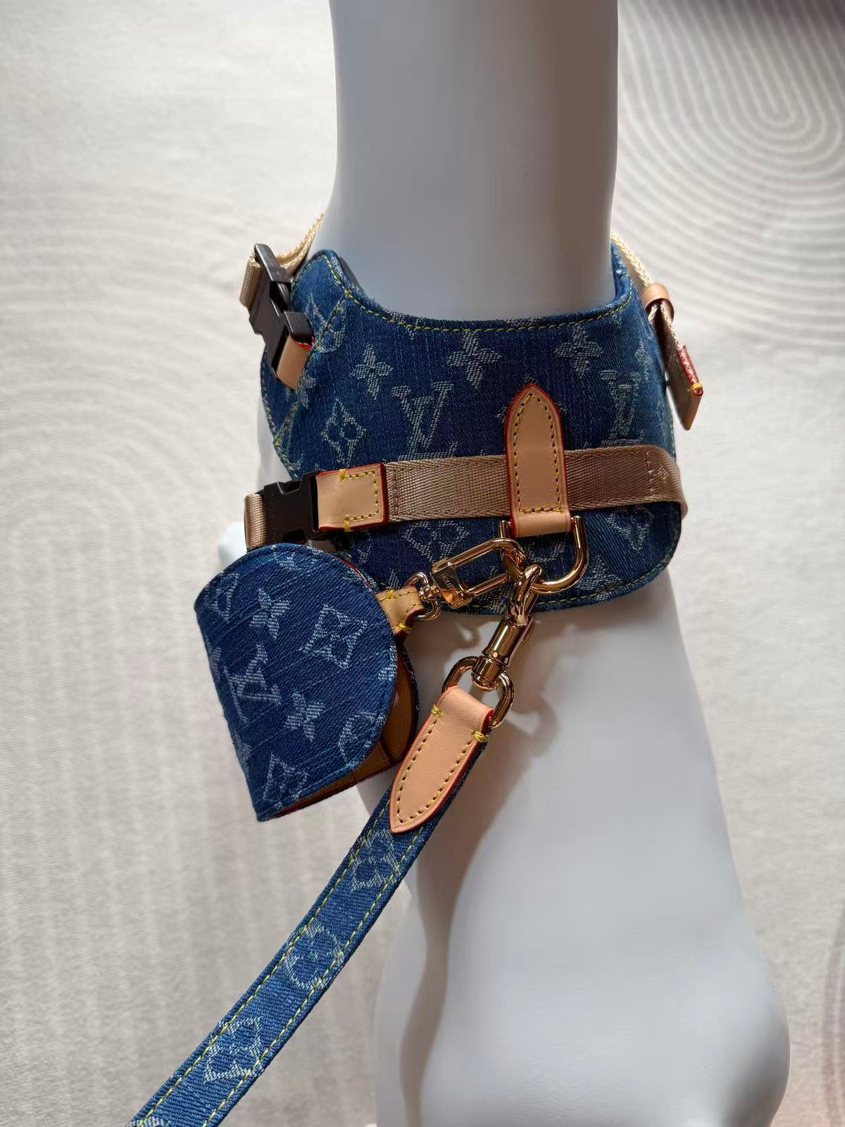 Adjustable Denim-Look Pet Harness Collection – Design 03 front view