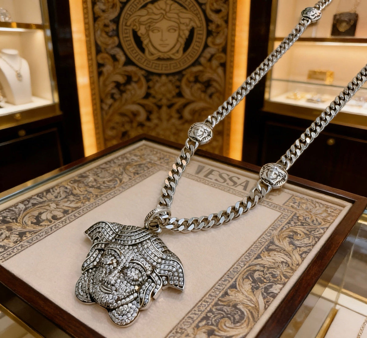 Martin Graham pendant necklace in polished metal-tone – front product view