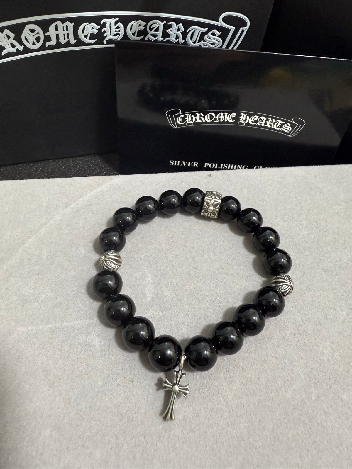 Martin Graham beaded bracelet in polished metal-tone – front product view