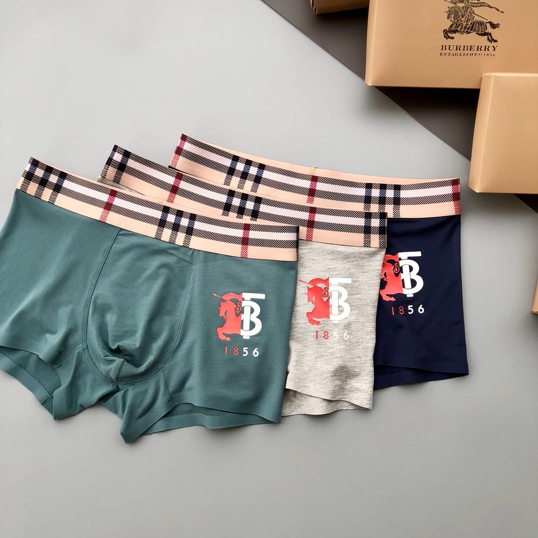Burberry Check-Inspired Waistbands And Crest Details Men's Boxer Briefs - 3-Piece Box