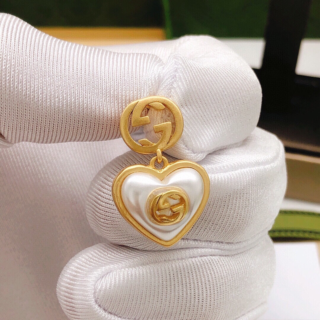 Heart Stud Earrings in Silver-Tone – Crystal Detail – Design 002 front product view