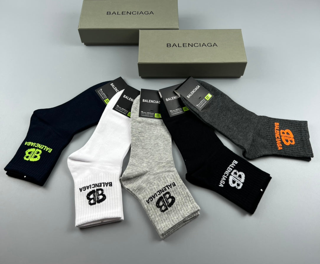 Balenciaga Colourful Bb Graphics Mid-Calf Socks - 5-Pair Set