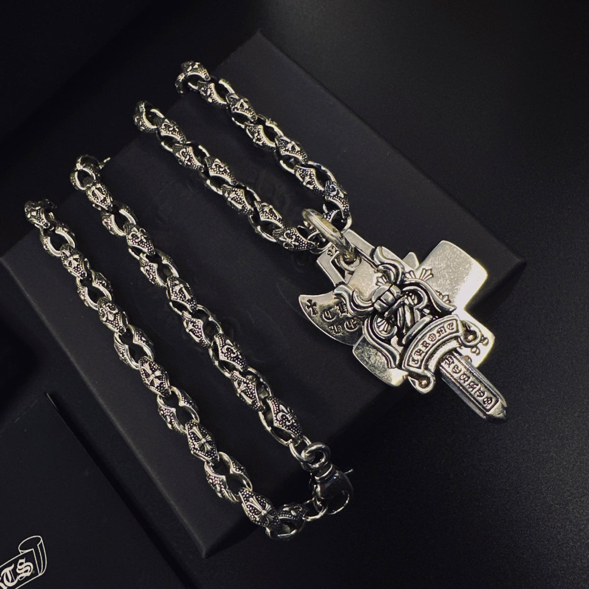 Martin Graham pendant necklace in polished metal-tone – front product view