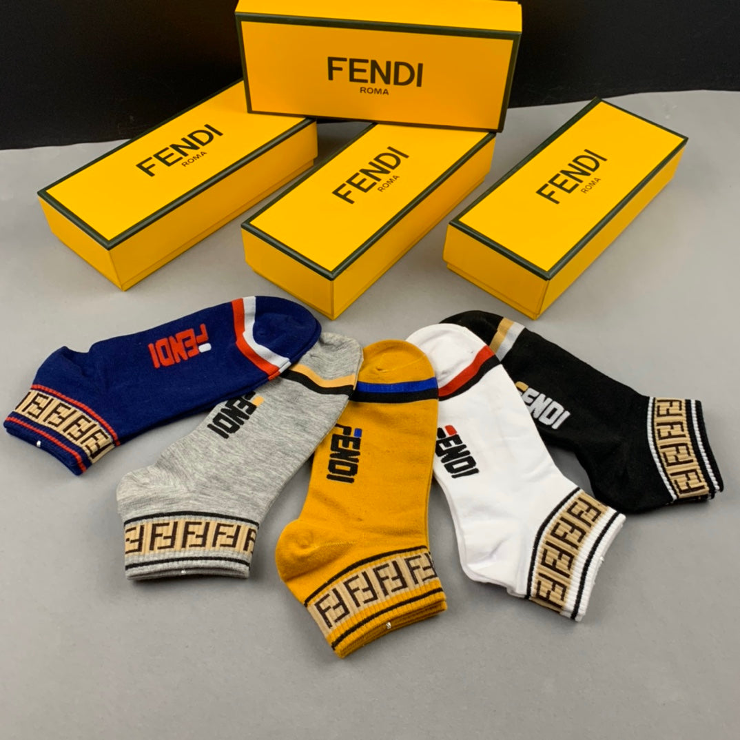 Fendi Logo Ankle Socks - 5-Pair Box
