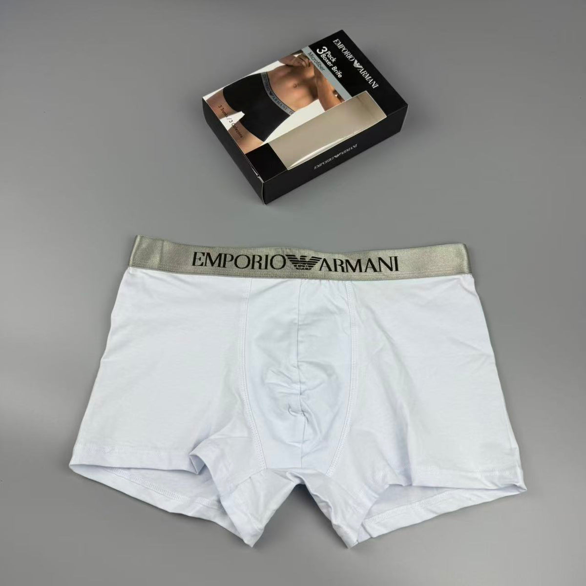 Armani Black, White & Grey Cotton Men's Boxer Briefs - 3-Piece Box