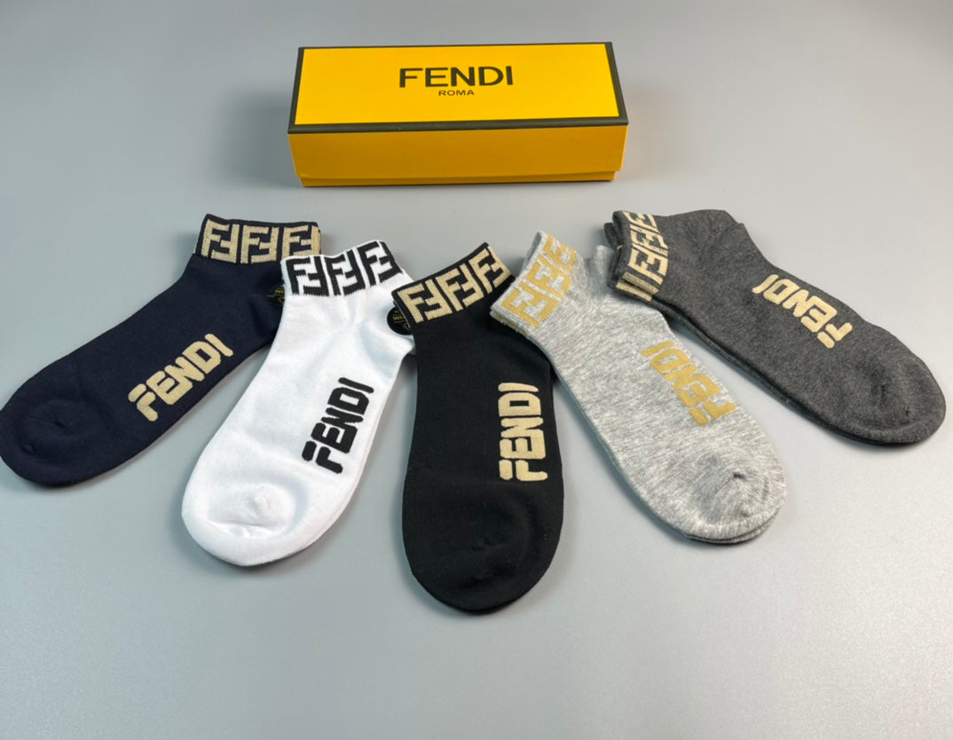 Fendi Wordmark And Letter-Pattern Details No-Show Socks - 5-Pair Set
