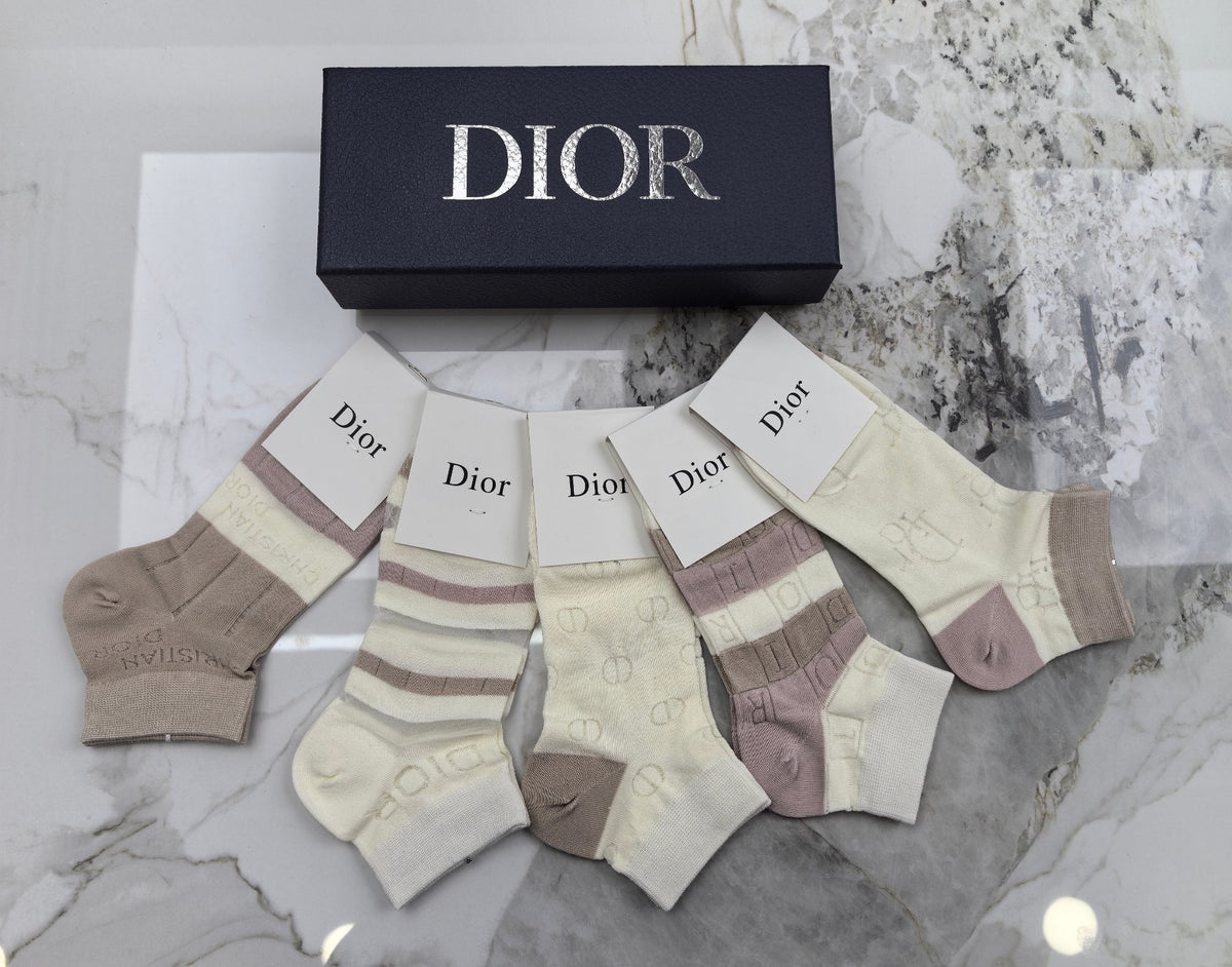 Dior Mixed Neutral Logo Detail No-Show Socks - 5-Pair Set