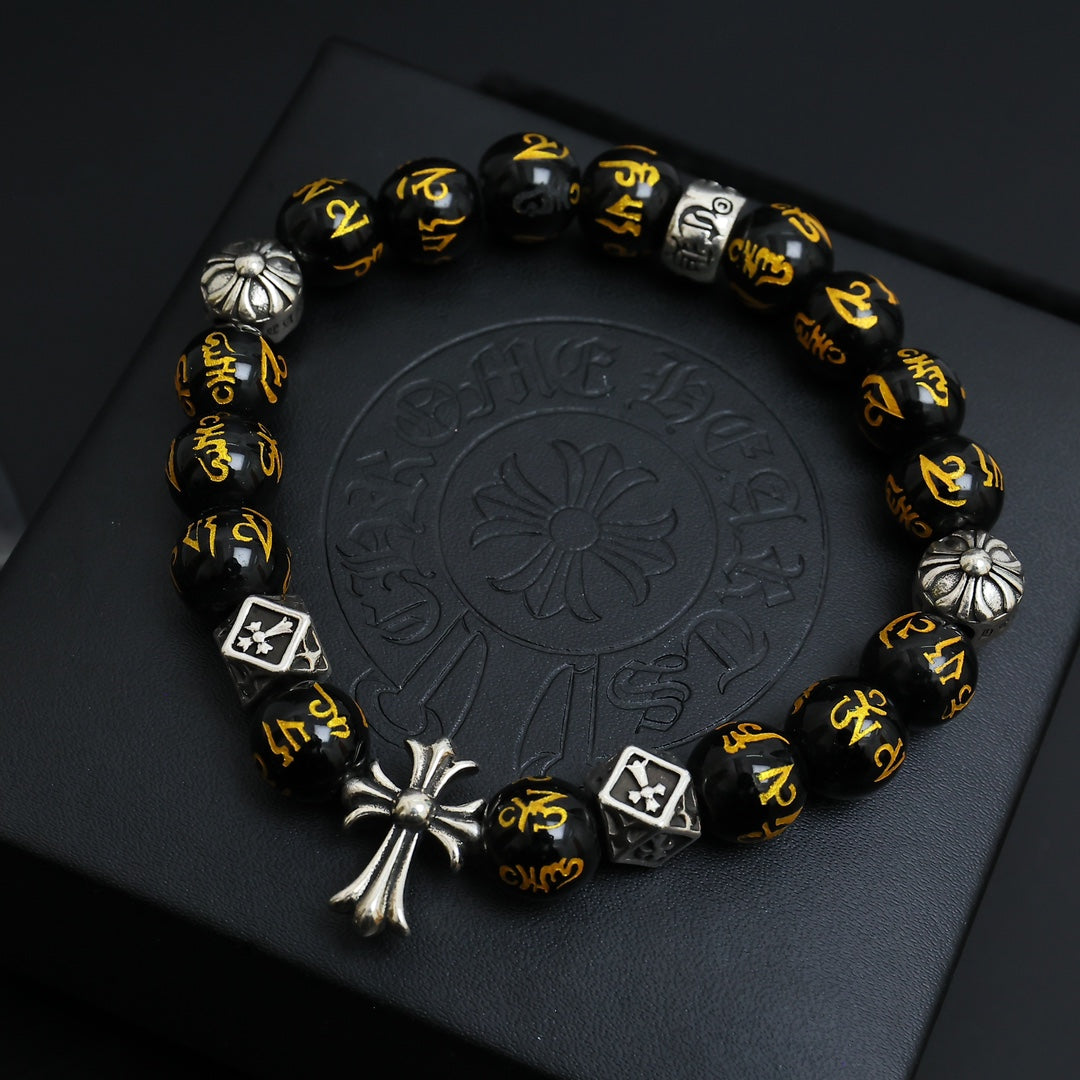 Martin Graham beaded bracelet in polished metal-tone – front product view