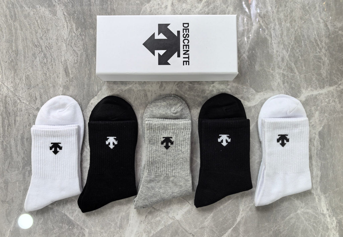 Descente Cotton Geometric Emblems Ankle Socks - 5-Pair Set
