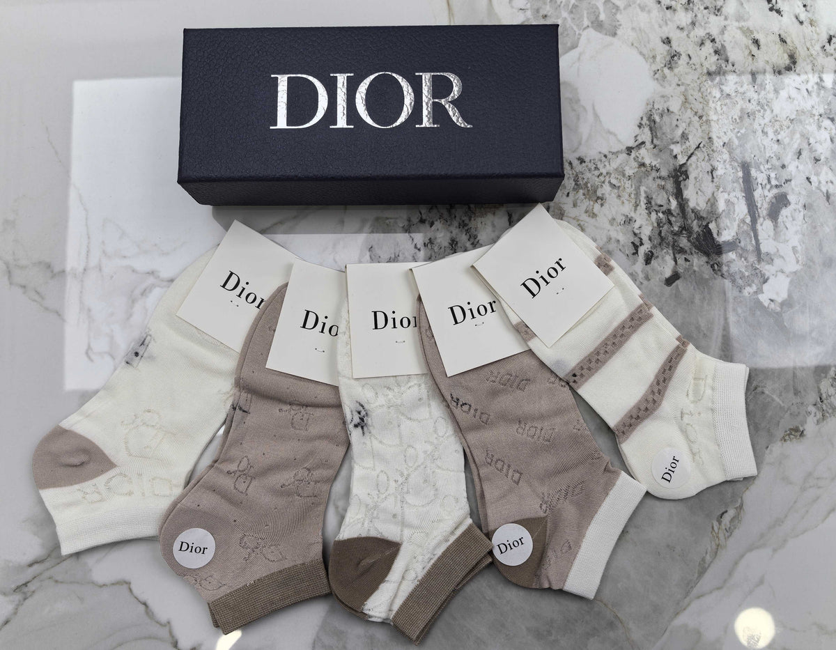 Dior Mixed Neutral Logo Detail No-Show Socks - 5-Pair Set