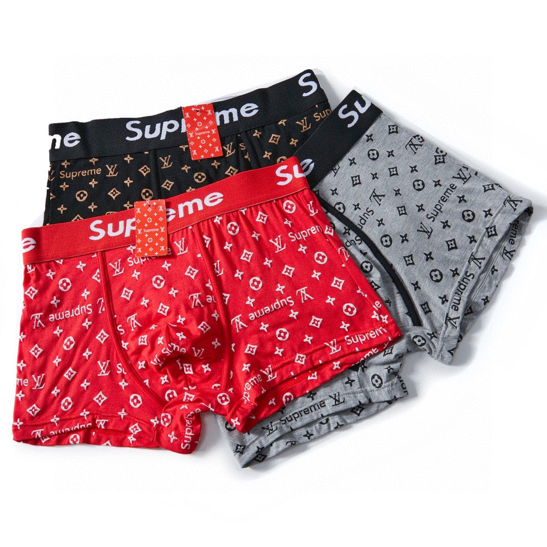 Louis Vuitton x Supreme Cotton All-Over Monogram-Style Prints Men's Boxer Briefs - 3-Piece Box
