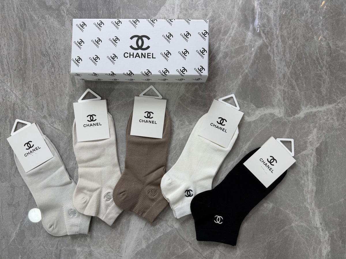 Chanel Modal Repeating Emblem Details Ankle Socks - 5-Pair Set