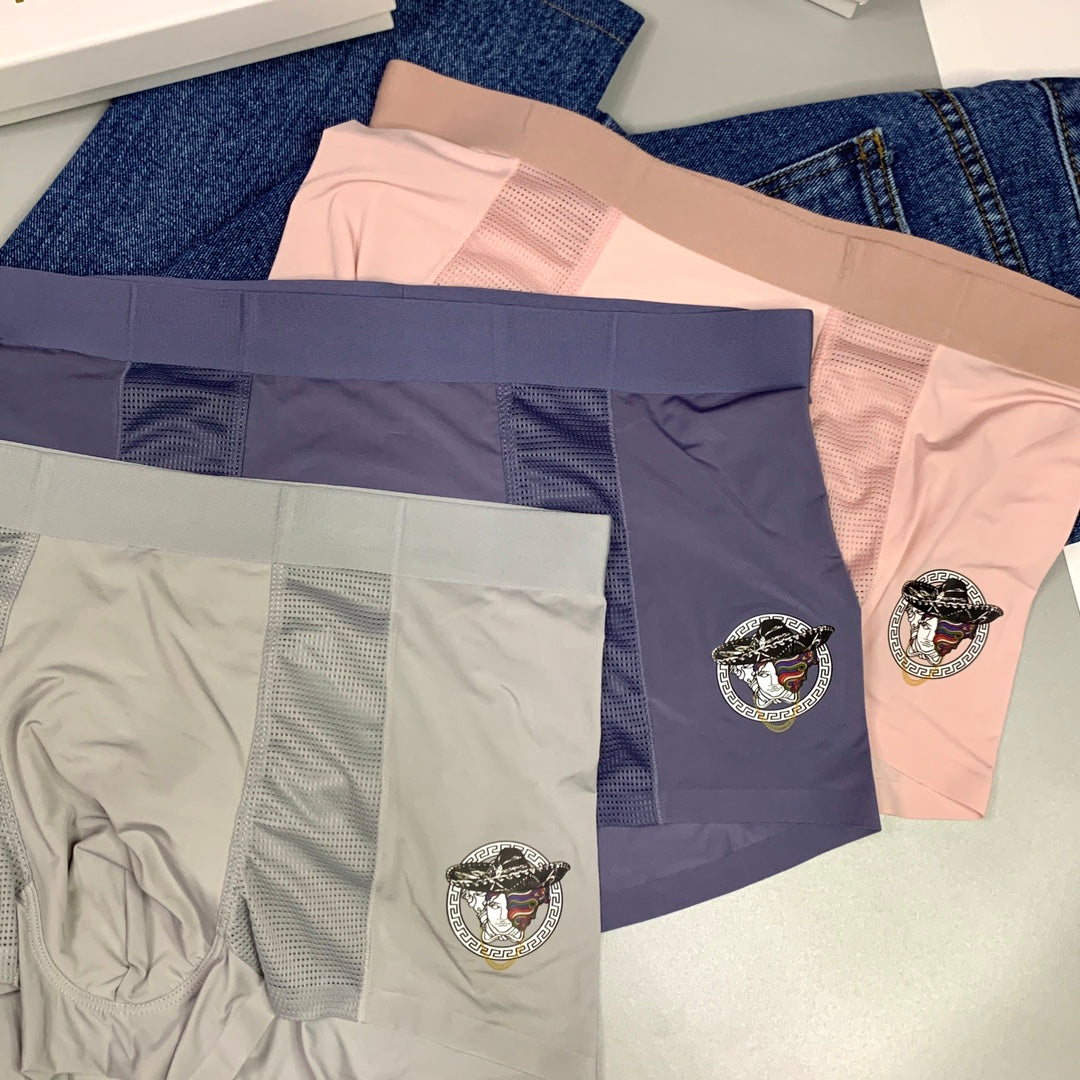 Versace Visible All-Over Pattern And Logo Details Men's Boxer Briefs - 3-Piece Box