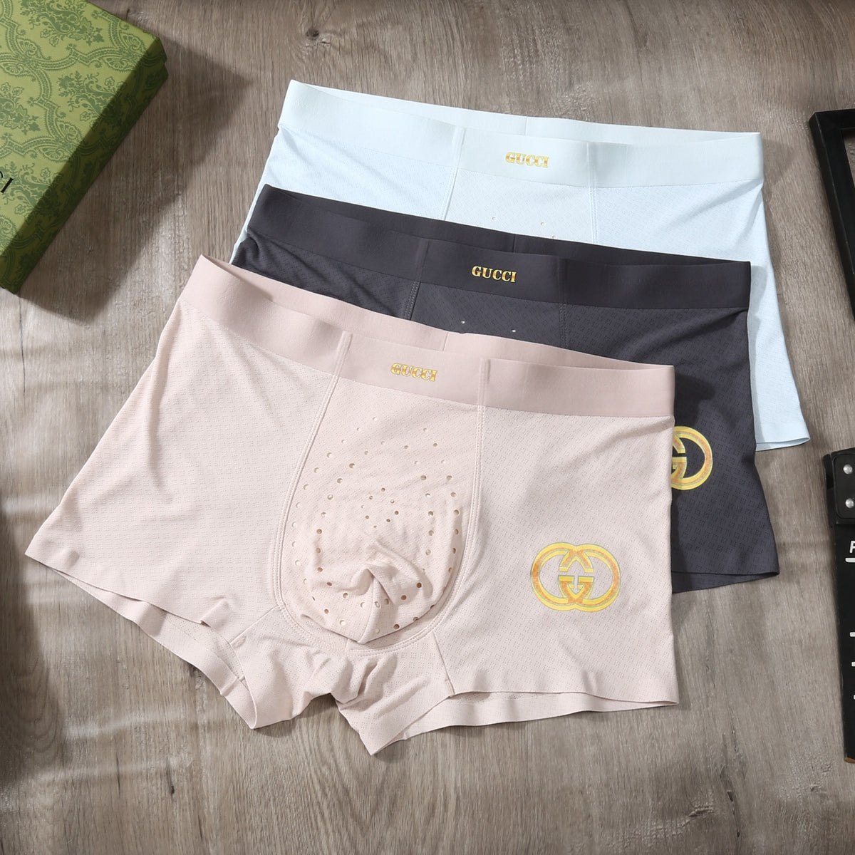 Gucci Perforated Logo Men's Trunk Underwear - 3-Piece Box