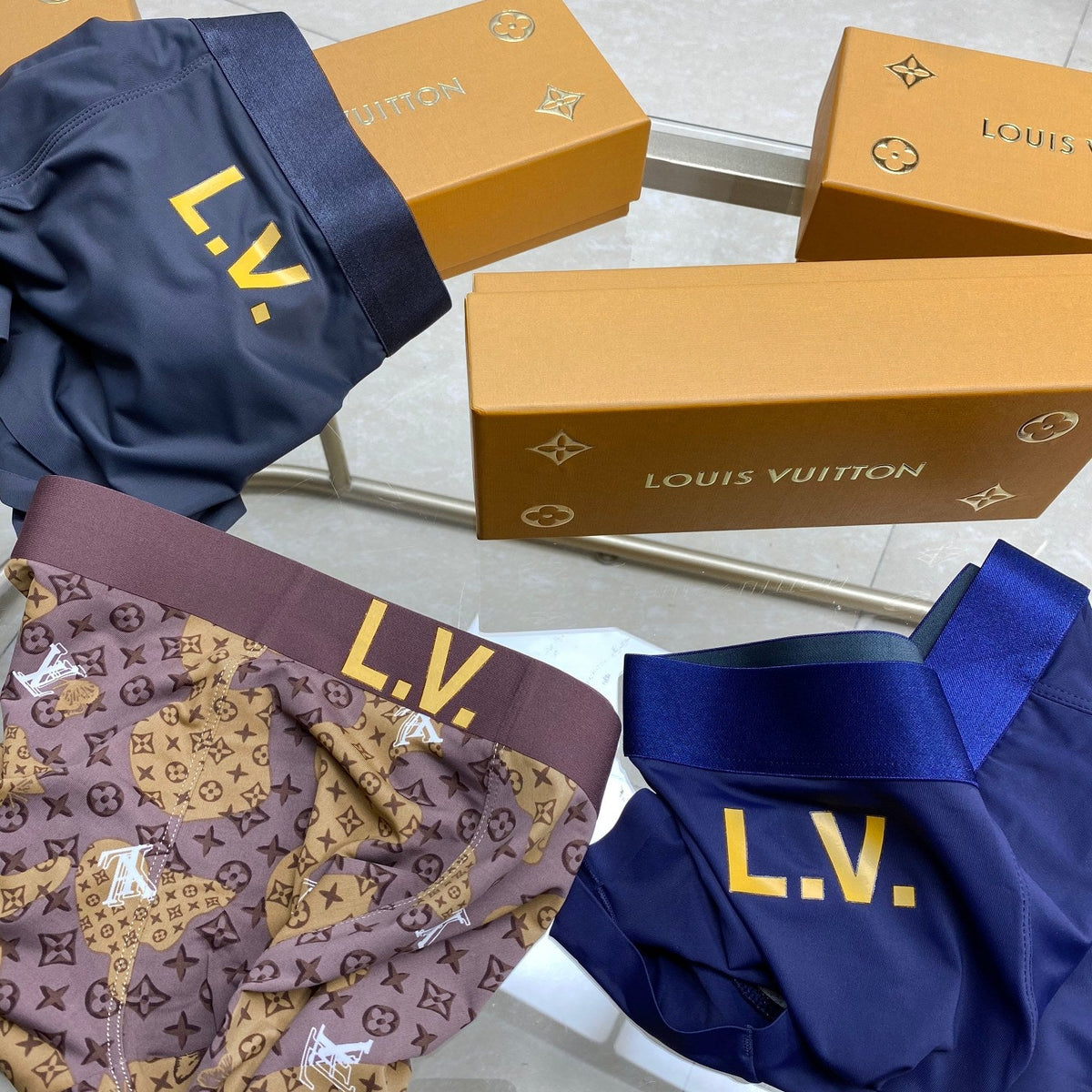 Louis Vuitton Monogram-Style Prints And Solid Colour Men's Boxer Briefs - 3-Piece Box
