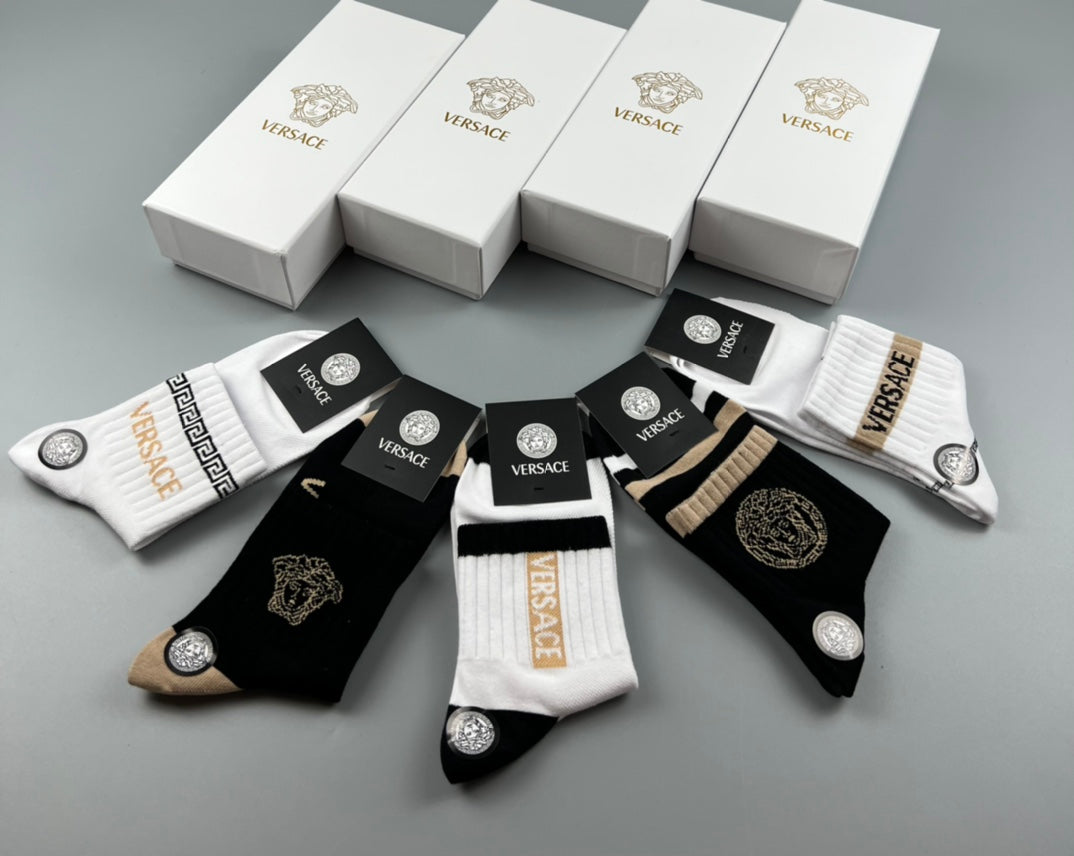 Versace Cotton blend Mixed Greek-Key And Medallion Details Ankle Socks - 5-Pair Set