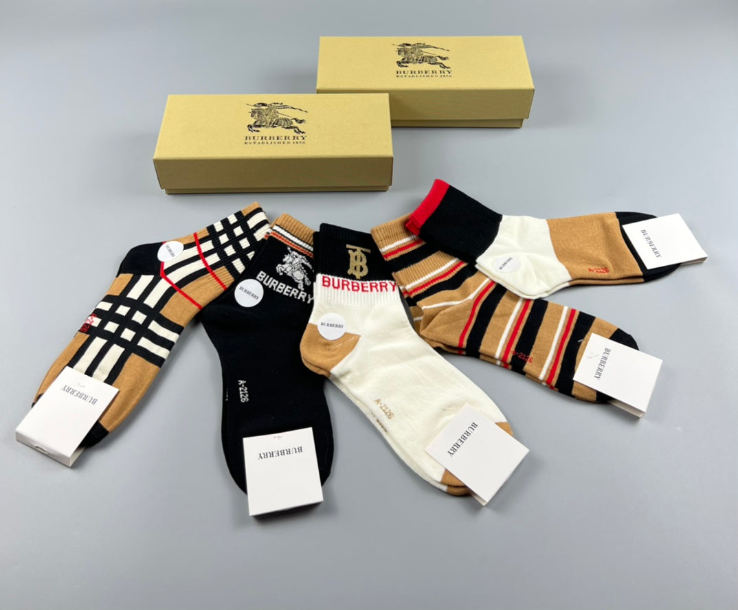 Burberry Pastel Colour Tonal Waistbands Mid-Calf Socks - 3-Pair Set