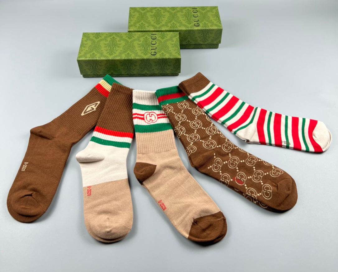 Gucci Cotton Mixed Emblem And Monogram-Style Details Crew Socks - 5-Pair Set