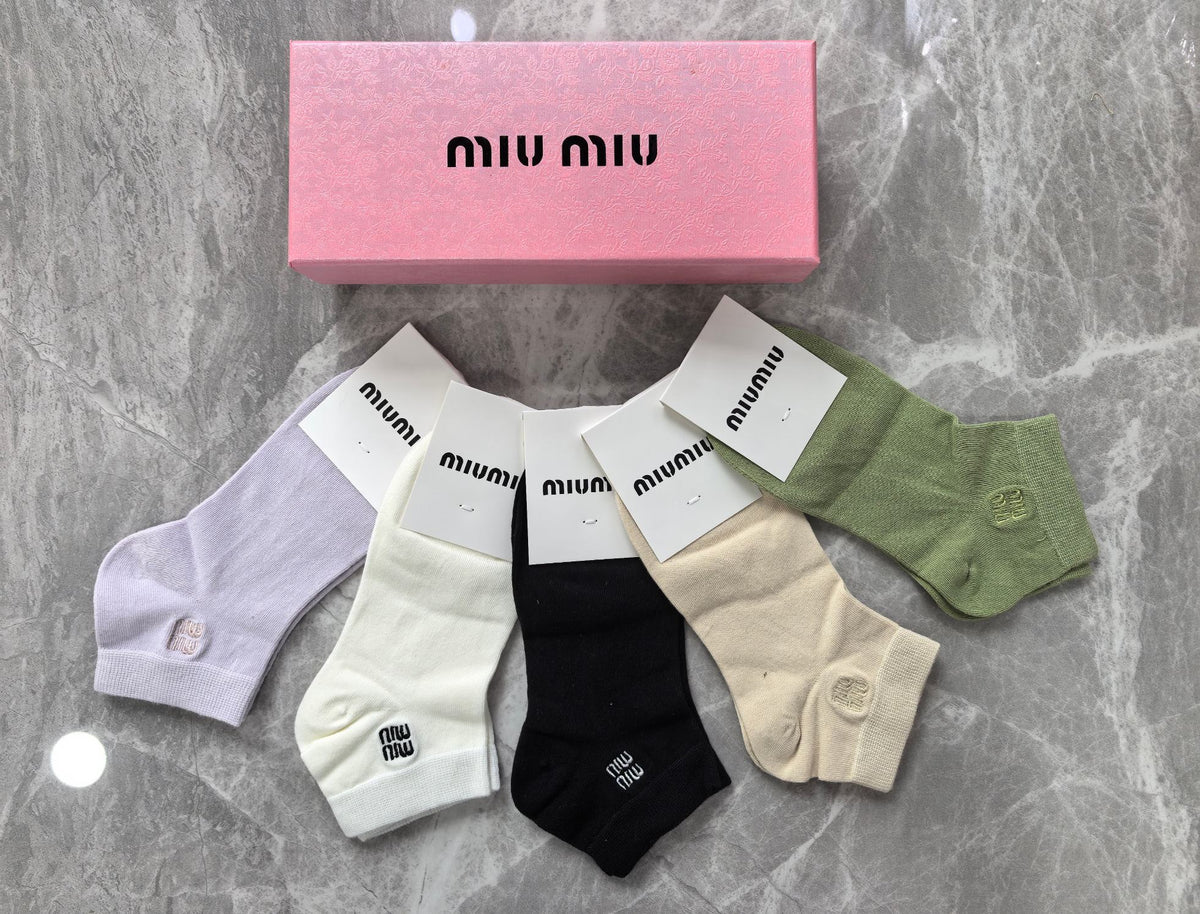 Miu Miu Combed Cotton No-Show Socks - 5-Pair Set